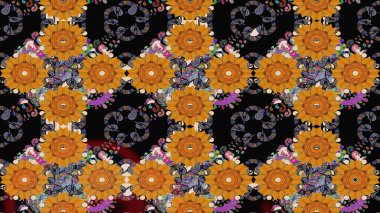 Çizim çiçek deseni duvar kâğıdı olarak kullanılabilir. Raster illüstrasyonu. Siyah renkte çiçekler.