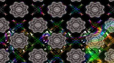 Raster illüstrasyonu. Siyah renklerde. Siyah renkte siyah papatya deseni.