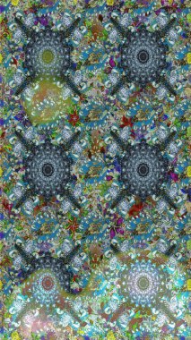 Raster illüstrasyonu. Raster illüstrasyonunda kusursuz çiçek deseni. Mavi ve nötr renklerde. Güzel kumaş deseni.