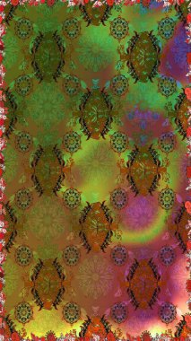 Raster Güzel kumaş deseni. Raster suluboya çiçek deseni, narin çiçekler, kahverengi ve yeşil çiçekler, tebrik kartı şablonu..