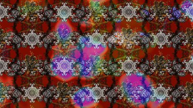 Yaz çiçekleri teması. Klasik çiçekler. Kahverengi, gri ve kırmızı renkler. Suluboya resim taklit Raster çizimi. El çizimi soyut süslü elementler.