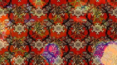 3D çiçekler, eskiz. Raster illüstrasyonu. Kahverengi, kırmızı ve bej renklerde.