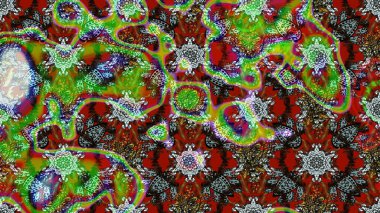 Renkli Bahar Teması eskiz kalıbı. Düz Çiçek Elementleri Tasarımı. Yeşil, kahverengi ve kırmızı renkte çiçekler. Asya tekstil tarzında. Çiçek desenli çizim. Raster illüstrasyonu.