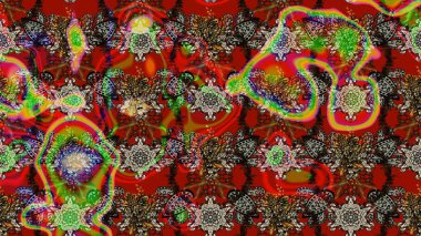 Raster illüstrasyonundaki çiçek desenli çizim. Çiçekler kırmızı, kahverengi ve gri renklerde.