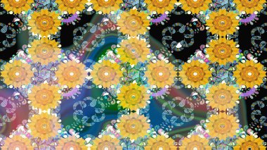 Düz Çiçek Elementleri Tasarımı. Chichi 'nin kumaş kalıbını çiz. Çiçek deseni. Renkli Bahar Teması eskiz kalıbı. Raster illüstrasyonu.