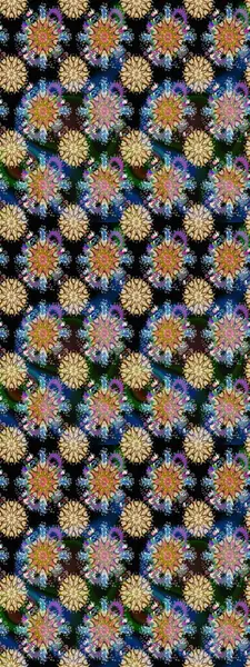 Çiçeklerle suluboya desenli çiçek deseni. Raster illüstrasyonu. Mavi ve bej renkli Asyalı tekstil.