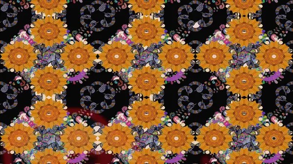 Çizim çiçek deseni duvar kâğıdı olarak kullanılabilir. Raster illüstrasyonu. Siyah renkte çiçekler.