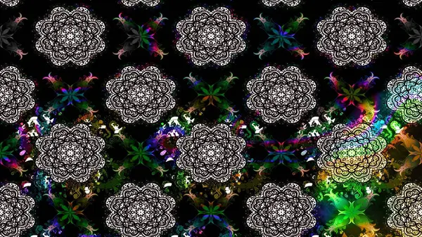 Raster illüstrasyonu. Siyah renklerde. Siyah renkte siyah papatya deseni.