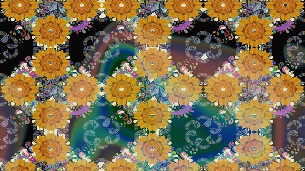 Güzel kumaş deseni. Raster illüstrasyonundaki çiçek desenli çizim. Düz Çiçek Elementleri Tasarımı. Renkli Bahar Teması çizim şablonu.