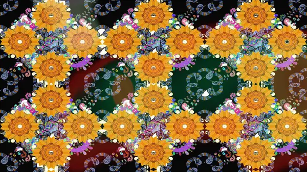 Çizim çiçek deseni duvar kağıdı, web sitesi arka planı, ambalaj kağıdı, davetiye, broşür, afiş veya web sitesi için kullanılabilir. Parlak elementlerin. El çizimi Raster illüstrasyonu.