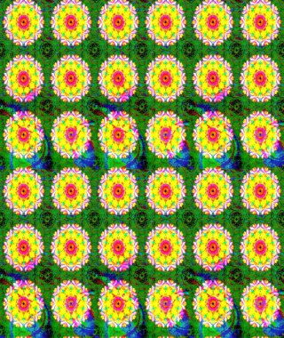 Raster illüstrasyonundaki çiçek desenli çizim. Yeşil renkte çiçekler.