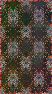 Düz Çiçek Elementleri Tasarım Raster illüstrasyonu. Çiçekli, suluboya desenli kusursuz çiçek deseni. Gri ve kahverengi renkte çiçekler. Renkli Bahar Teması Özelliksiz Arkaplan.