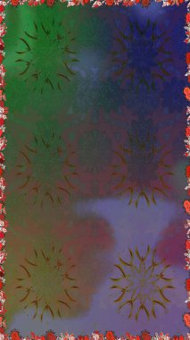 El çizimi çiçek unsurları olan soyut, dikişsiz raster deseni. Yeşil ve kahverengi, yeşil ve kahverengi. 1950-1960 motifleri. Retro tekstil tasarım koleksiyonu. Çiçekli ipek eşarp..