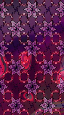 Asya tekstil tarzında. Raster illüstrasyonu. Raster illüstrasyonu. Çiçek desenli çizim. Mor renkte çiçekler.