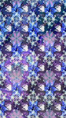 Küçük çiçekli yay deseni çiz. Raster illüstrasyonu. Suluboya tarzında mavi renkler üzerine.