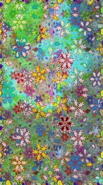 Çiçeklerle suluboya desenli çiçek deseni. Raster illüstrasyonu. Yeşil ve mavi renkli güzel tekstil..