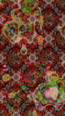 Dallı bahar çiçekleriyle desen, kahverengi, kırmızı ve yeşil renkler ve çiçek silueti. Raster deseni.