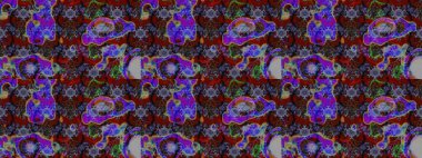 Raster illüstrasyonu. Tropik çiçek desenleri. Kahverengi, mor ve gri renkte çiçekler.