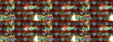 Çiçekli ipek eşarp. Kahverengi, gri ve kırmızı kahverengi, gri ve kırmızı. Retro tekstil tasarım koleksiyonu. 1950-1960 motifleri. El çizimi çiçek elementleri ile soyut çizim raster deseni.