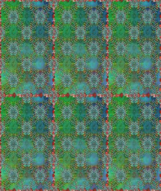 Çiçeksiz desenli arka plan, darbeler, sıçramalar, yaz çiçekleri. Yeşil ve mavi renkte çiçekler. Raster illüstrasyonu.