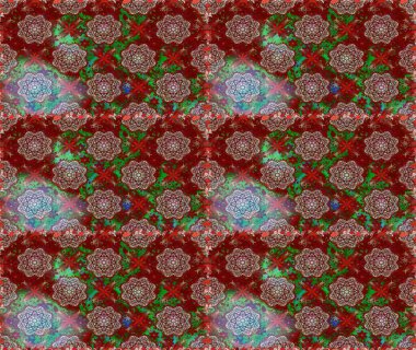 İşlemeli çiçekli, dikişsiz desen. Parmak izi, kumaş, duvar kâğıdı, tekstil için raster dokusu. Renkli grunge renkli çiçeklerle soyut arkaplanı zenginleştir.