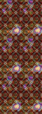 Raster Floral Illustration, Asyalı tekstil. Kahverengi, bej ve kırmızı renkte etnik çiçeklerle süslenmiş zarif bir eskiz şekli..