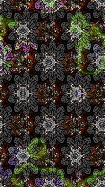 Modern çiçek arkaplanı. Halk tarzı. Moda baskıları için zarif bir şablon. Parlak renkli çiçekleri ve gri yaprakları olan muhteşem bir çiçek deseni..