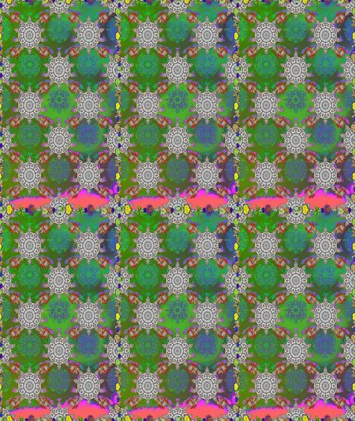 Yeşil renkli çiçekler. Düz Çiçek Elementleri Tasarımı. Renkli Bahar Temalı Kusursuz Arkaplan. Raster illüstrasyonunda kusursuz çiçek deseni.