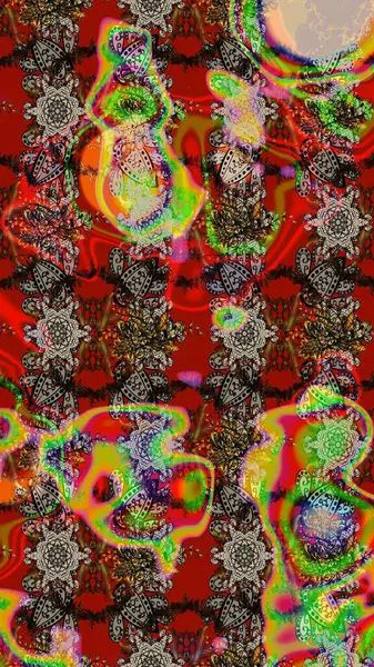 Renkli Bahar Teması eskiz kalıbı. Çiçeksel fantezi tasarımı ve parlak bir arka plan çizimi. Düz Çiçek Elementleri Tasarımı.