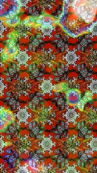 Raster Çiçek İllüstrasyonu güzel tekstil. Kahverengi, gri ve yeşil renkte etnik çiçeklerle zarif bir eskiz deseni.