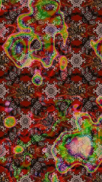 Dallı bahar çiçekleriyle desen, kahverengi, kırmızı ve yeşil renkler ve çiçek silueti. Raster deseni.