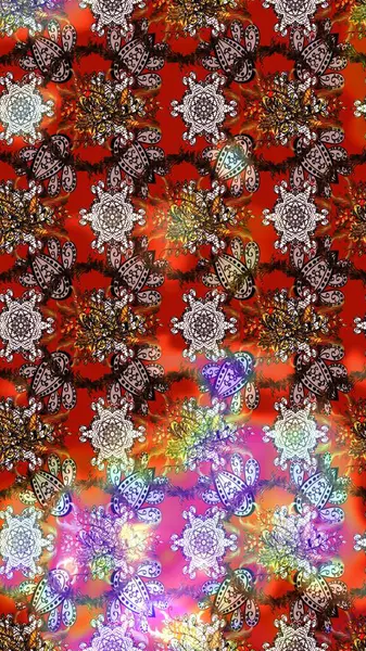 Miles Fleur, süslü püslü bir süs. Eskiz geçmişi. Tomurcukları papatya çiçekleri olan sevimli bir çiçek deseni. Kumaş, tekstil, duvar kağıdı baskısı için. Raster illüstrasyonu. Antika retro tarzı.