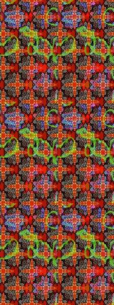 Moda baskıları için zarif bir şablon. Modern çiçek arkaplanı. Halk tarzı. Parlak renkli çiçekleri ve kırmızı yaprakları olan harika bir çiçek deseni..