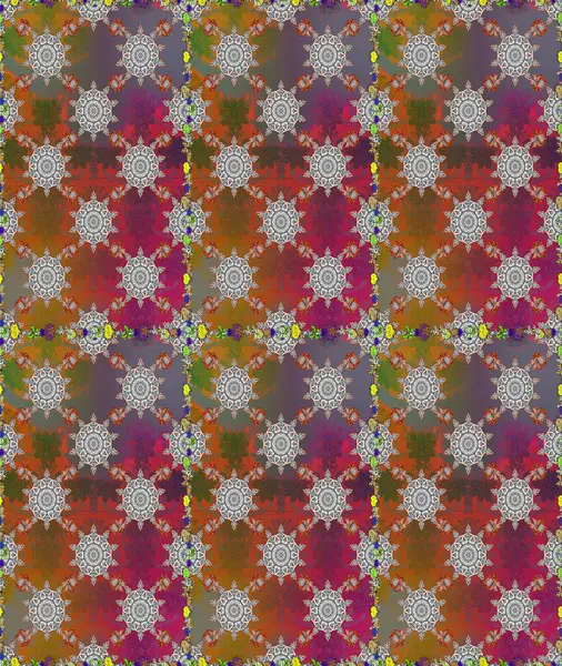 Kahverengi ve gri renkli çiçekler. Raster illüstrasyonu. Raster illüstrasyonu. Asya tekstil tarzında. Kusursuz çiçek deseni.