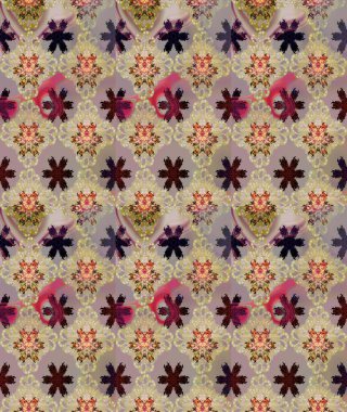 Kumaş desenli papatya çiçeği detayı. Çiçekler bej ve nötr renklerde.