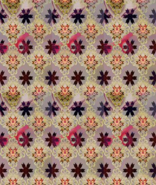 Kumaş desenli papatya çiçeği detayı. Çiçekler bej ve nötr renklerde.