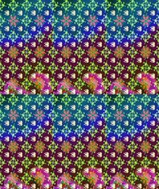 El çizimi çiçekli soyut çizim kalıbı. Raster illüstrasyonu. Mor renkte çiçekler.