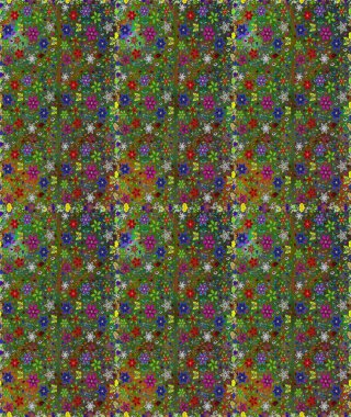 Raster illüstrasyonu. Kusursuz çiçek deseni. Yeşil ve kahverengi renkli Asyalı tekstil.