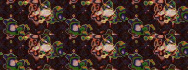 Raster Modaya uygun kumaş deseni. Kahverengi, gri ve yeşil renkli şirin çiçek desenleri. Renkli Bahar Teması eskiz kalıbı. Düz Çiçek Elementleri Tasarımı.