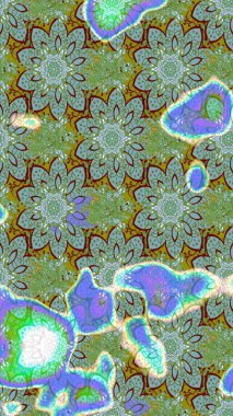 Çok yeşil zarif küçük çiçekler ve yeşil renkli komik böcekler, raster desen, illüstrasyon.