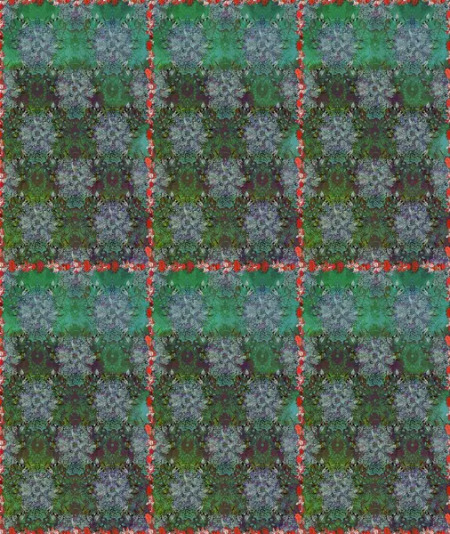 Çiçek. Kusursuz dekoratif arka plan, çiçek mandala. Yeşil ve gri renklerde. Raster illüstrasyonu.