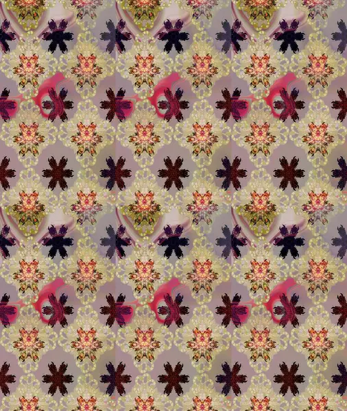 Kumaş desenli papatya çiçeği detayı. Çiçekler bej ve nötr renklerde.