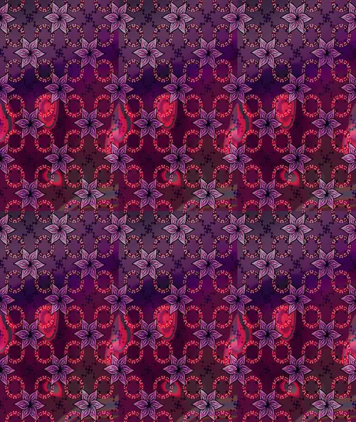 Asya tekstil tarzında. Çiçek desenli çizim. Raster illüstrasyonu. Mor renkli çiçekler. Raster illüstrasyonu.