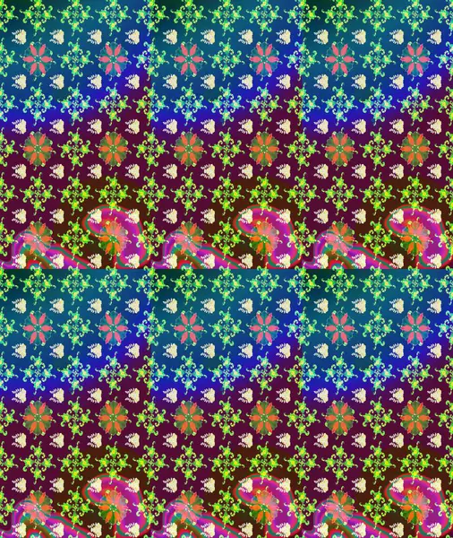 El çizimi çiçekli soyut çizim kalıbı. Raster illüstrasyonu. Mor renkte çiçekler.