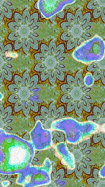 Çok yeşil zarif küçük çiçekler ve yeşil renkli komik böcekler, raster desen, illüstrasyon.