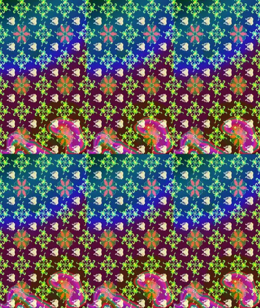 El çizimi çiçekli soyut çizim kalıbı. Raster illüstrasyonu. Mor renkte çiçekler.