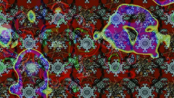 Kırmızı, kahverengi ve gri renkli şirin tekstil tarzında. Çiçek duvar kâğıdı. Raster illüstrasyonu. Çiçek arkaplan. Renkli çizim deseni.