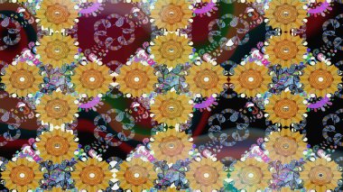 Kahverengi renklere karalama yapan çiçek desenli çizim. Raster illüstrasyonu.