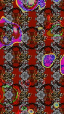 Raster çiçek desenli çiçek deseni, yapraklar, dekoratif elementler, sıçrama, lekeler, el çizimi kontur çizgileri ve Doodle çizim stili, grafik raster çizim çizimi.