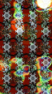 El çizimi çiçek unsurları olan soyut çizim raster deseni. Retro tekstil tasarım koleksiyonu. Kahverengi, gri ve kırmızı kahverengi, gri ve kırmızı. Çiçekli ipek eşarp. 1950 'ler-1960' lar motifleri.